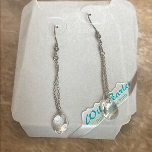 Silver Chain Dangle Earrings with Pearl Accents